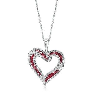 BRAND NEW RUBY & WHITE SAPPHIRE HEART PENDANT